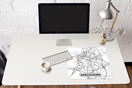 Muismat XXL 50x50 cm - Bureau onderlegger - Bureau mat Kaart - Apeldoorn - Zwart - Wit - Bureaumat - Gaming mousepad xl - Bureaulegger groot - Computer deskmat