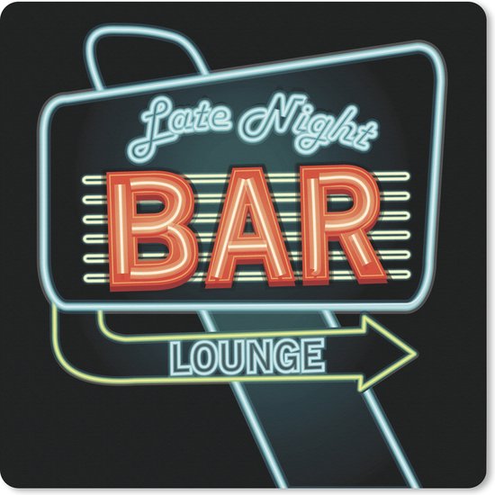 Muismat XXL 60x60 cm - Bureau onderlegger - Bureau mat Een illustratie van een neon bar bord - Bureaumat - Gaming mousepad xl - Bureaulegger groot - Computer deskmat