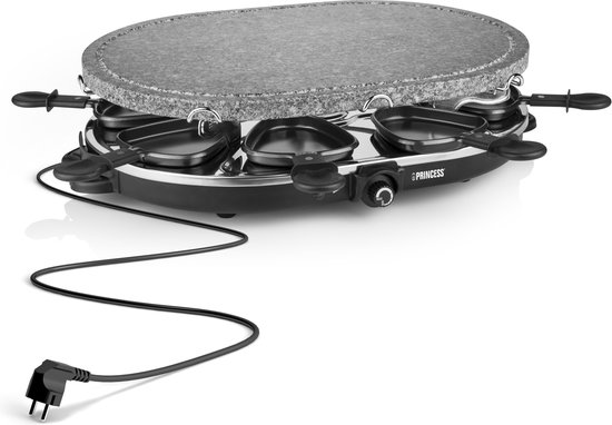 Princess Gourmetstel 162720 - Oval Steengrill & Raclette Party - 8 personen - 2 meter snoer - Regelbare thermostaat - 1200W - 8 pannetjes - PFAS vrij — afbeelding 5