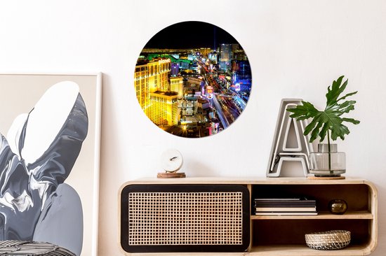 Skyline de nuit de Las Vegas - Feuille de plastique de cercle mural USA