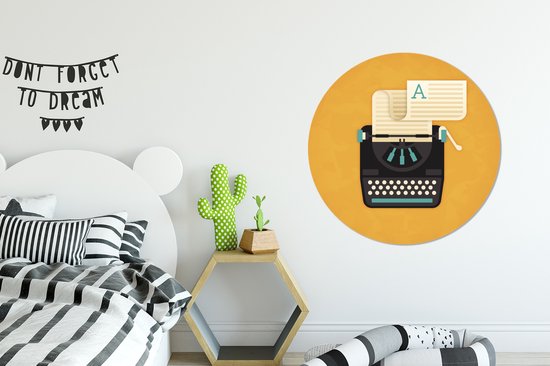 WallCircle - Wandcirkel ⌀ 90 - Illustratie van de schrijfmachine - Ronde schilderijen woonkamer - Wandbord rond - Muurdecoratie cirkel - Kamer decoratie binnen - Wanddecoratie muurcirkel - Woonaccessoires