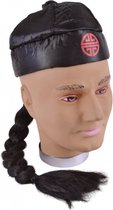 2x stuks zwart Chinees hoedje met vlecht - Carnaval verkleed hoeden