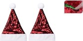 2x stuks glimmende verander/wrijfbare pailletten kerstmutsen rood/groen - Wrijf pailletten kerstmutsen