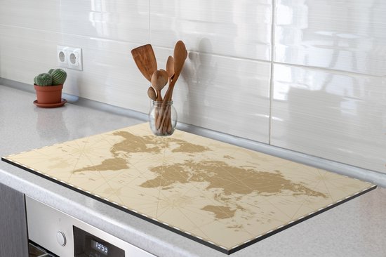 KitchenYeah® Inductie beschermer 91.2x52 cm - Wereldkaart - Vintage - Retro - Kookplaataccessoires - Afdekplaat voor kookplaat - Inductiebeschermer - Inductiemat - Inductieplaat mat