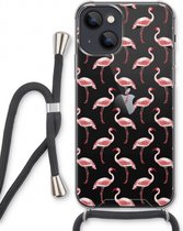 Case Company® - Hoesje met koord geschikt voor iPhone 13 hoesje met Koord - Flamingo - Telefoonhoesje met Zwart Koord - Extra Bescherming aan alle Kanten en Over de Schermrand
