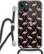 Case Company® - Hoesje met koord geschikt voor iPhone 13 mini hoesje met Koord - Flamingo - Telefoonhoesje met Zwart Koord - Extra Bescherming aan alle Kanten en Over de Schermrand