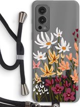 Case Company® - Hoesje met koord geschikt voor OnePlus Nord 2 5G hoesje met Koord - Painted wildflowers - Telefoonhoesje met Zwart Koord - Bescherming aan alle Kanten en Over de Schermrand