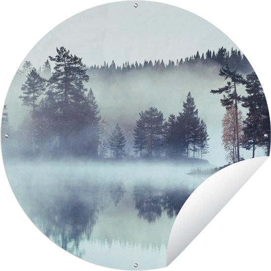 Tuincirkel Bos - Mist - Winter - 90x90 cm - Ronde Tuinposter - Buiten