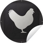 Tuincirkel Een illustratie van een kip op een zwarte achtergrond - 90x90 cm - Ronde Tuinposter - Buiten