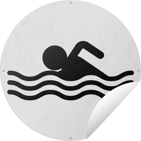 Tuincirkel Een illustratie van een pictogram van zwemmen - zwart wit - 60x60 cm - Ronde Tuinposter - Buiten