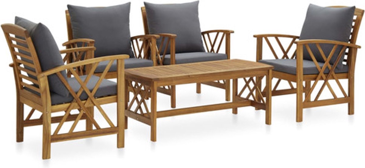 Vidaxl 5-delige Dining Loungeset Met Kussens Massief Acaciahout