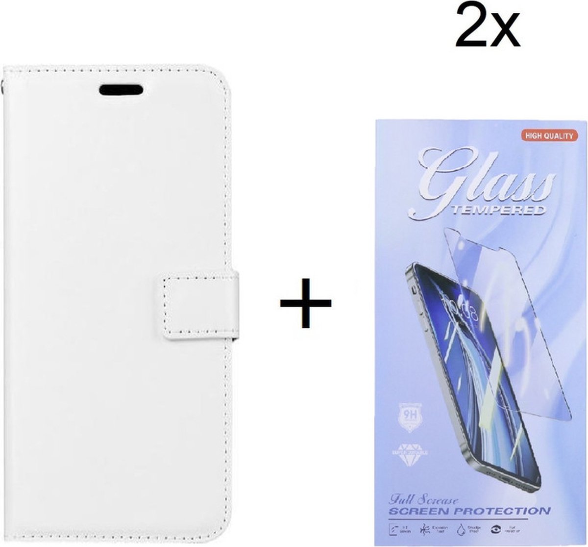 Bookcase Geschikt voor: Motorola Moto G31 / G41 - Wit - portemonnee hoesje met 2 stuk Glas Screen protector