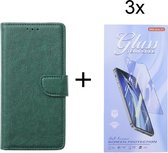 Bookcase Geschikt voor: Motorola Moto G22 - Groen - portemonnee hoesje met 3 stuk Glas Screen protector