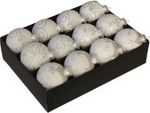 12x Glazen gedecoreerde witte kerstballen 7,5 cm - Luxe glazen kerstballen - kerstversiering wit