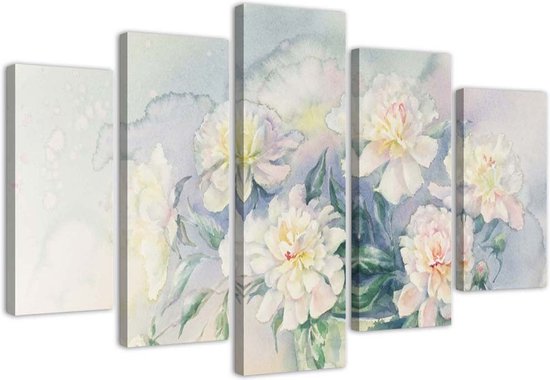 Trend24 - Canvas Schilderij - Boeket Van White Flowers - Vijfluik - Bloemen - Grijs