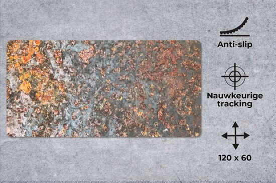 Tapis de souris XXL - Sous-main - Tapis de bureau - Rouille - Métal - Vintage - Grijs - Abstrait - 120x60 cm - Tapis de souris XXL