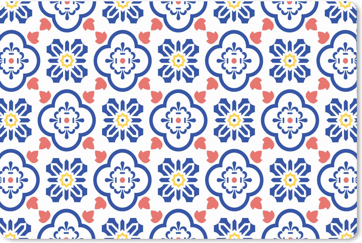 Muismat XXL 90x60 cm - Bureau onderlegger - Bureau mat Bloem - Blauw - Rood - Patroon - Bureaumat - Gaming mousepad xl - Bureaulegger groot - Computer deskmat