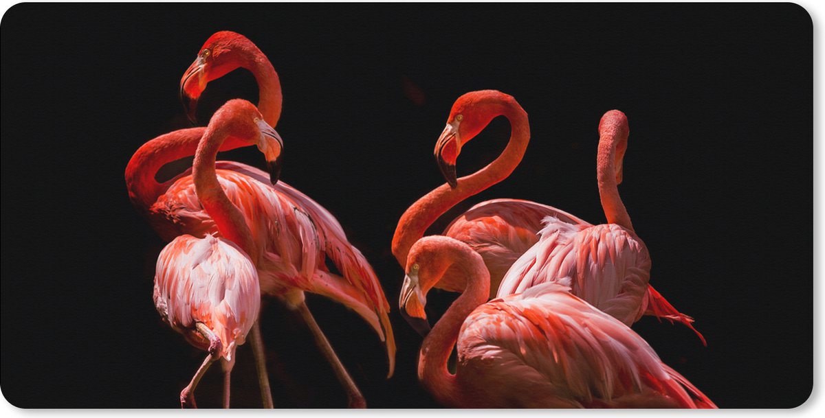 Muismat XXL - Bureau onderlegger - Bureau mat - Flamingo's - Vogels - Veren - Zwart - 90x45 cm - XXL muismat