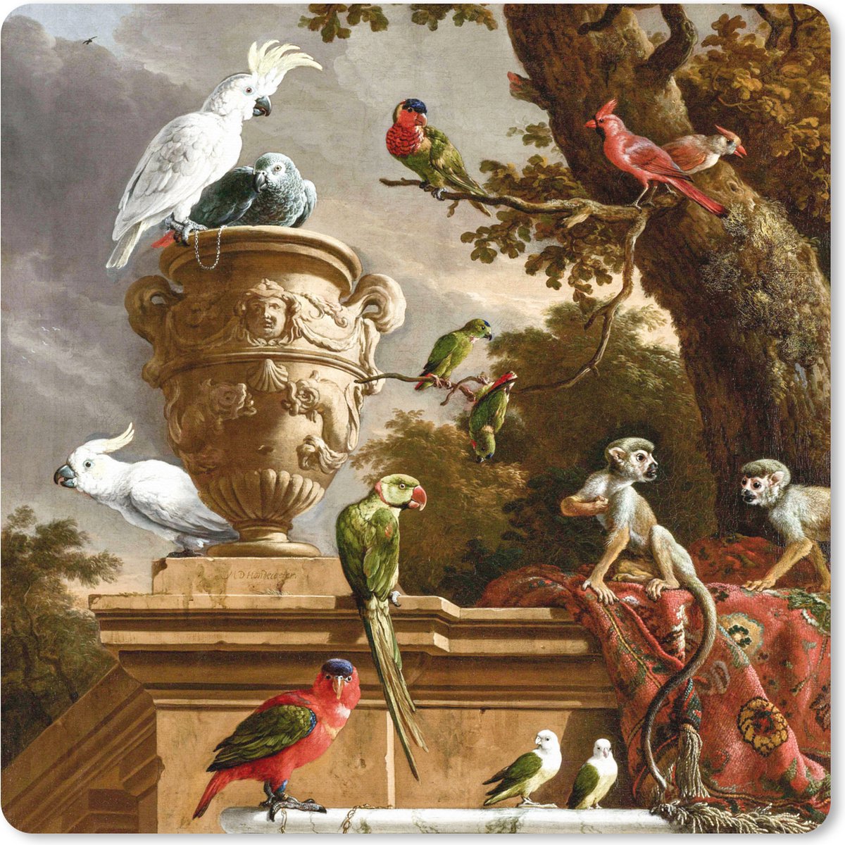 Muismat XXL 40x40 cm - Bureau onderlegger - Bureau mat De menagerie - Melchior d' Hondecoeter - Vogel - Bureaumat - Gaming mousepad xl - Bureaulegger groot - Computer deskmat