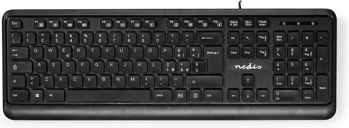 Nedis Bedraad Toetsenbord | USB-A | Multimedia | QWERTY | Italiaans | Numeriek toetsenbord