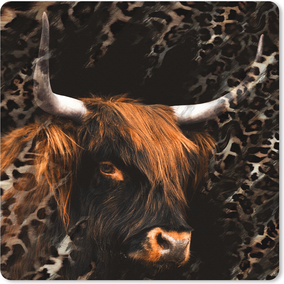 Muismat XXL 40x40 cm - Bureau onderlegger - Bureau mat Dier - Schotse Hooglander - Wild - Bureaumat - Gaming mousepad xl - Bureaulegger groot - Computer deskmat