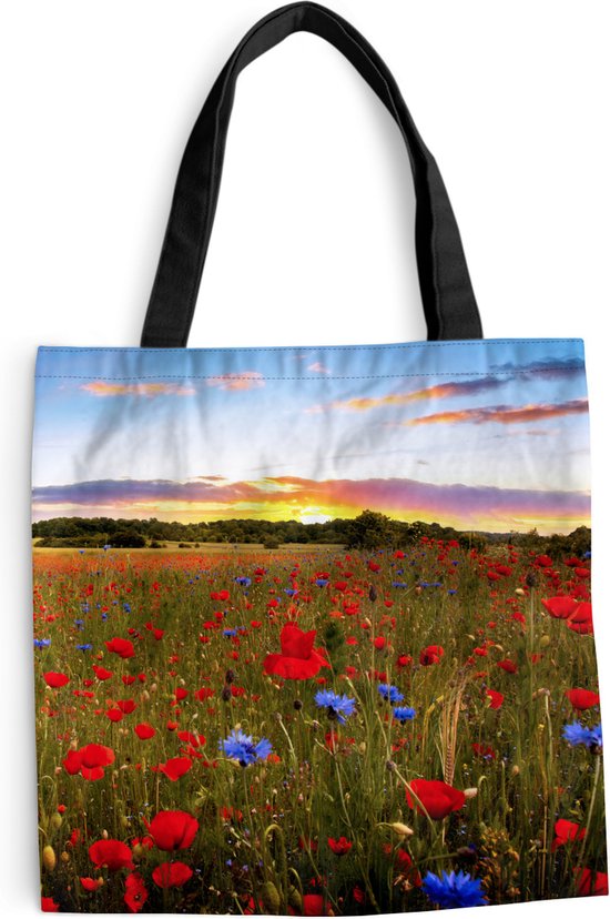 MuchoWow® Schoudertas - Strandtas - Big Shopper - Boodschappentas - Bloemen - Zonsondergang - Kleuren - 45x45 cm - Katoenen tas