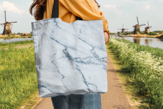 MuchoWow® Sac à bandoulière - Sac de plage - Big Shopper - Sac shopping - Marbre - Blauw - Calcaire - 45x45 cm - Sac en coton