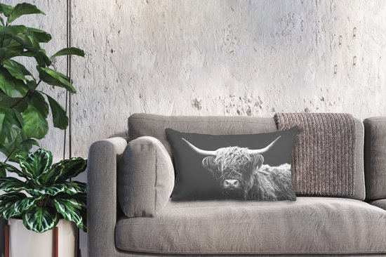 Coussins décoratifs - Oreillers Salon - 50x30 cm - Highlander écossais - Vache - Zwart - Wit - Animaux