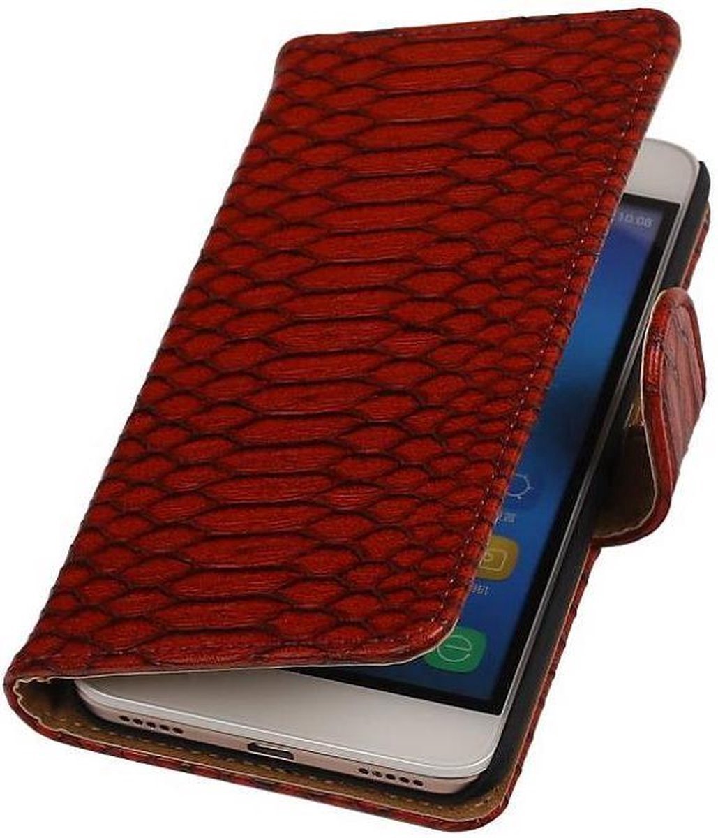 Snake Bookstyle Wallet Case Hoesje - Geschikt voor Huawei Honor 4 A / Y6 Rood