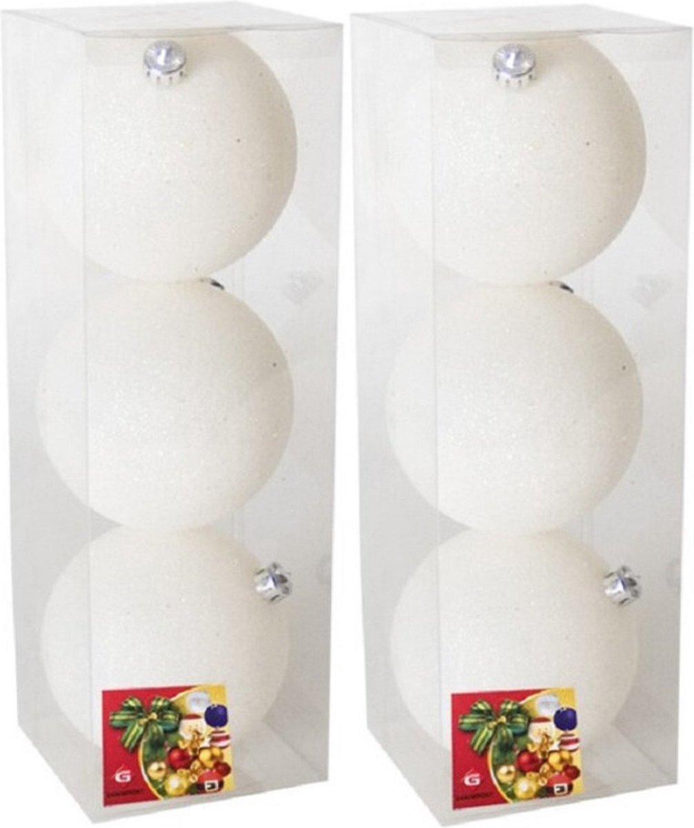 18x stuks kerstballen winter wit glitters kunststof diameter 10 cm - Kerstboom versiering