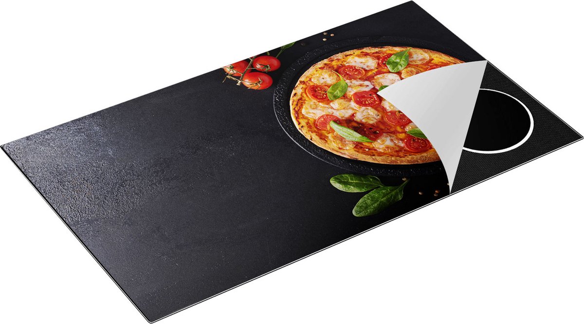 Chefcare Inductie Beschermer Mozzarella Pizza op een Marmeren Plaat - 91,2x52 cm - Afdekplaat Inductie - Kookplaat Beschermer - Inductie Mat