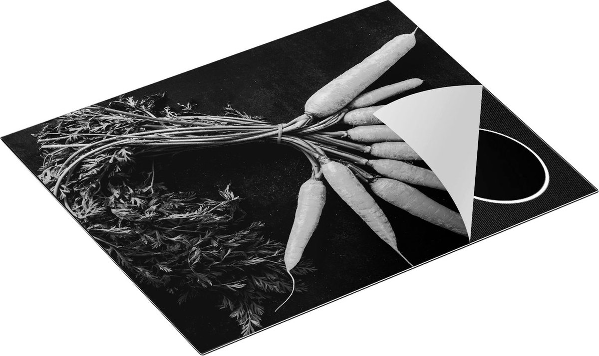 Chefcare Inductie Beschermer Wortels op Zwarte Marmer - Zwart Wit - 65x50 cm - Afdekplaat Inductie - Kookplaat Beschermer - Inductie Mat
