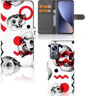 GSM Hoesje Xiaomi 12 | 12X Bookstyle Case Skull Red