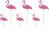 Flamingo thema hapjes cocktailprikkers - 6x stuks - kaasprikkertjes - Tropisch Hawaii sfeer - BBQ - verjaardag