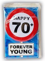 Happy Birthday kaart met button 70 jaar