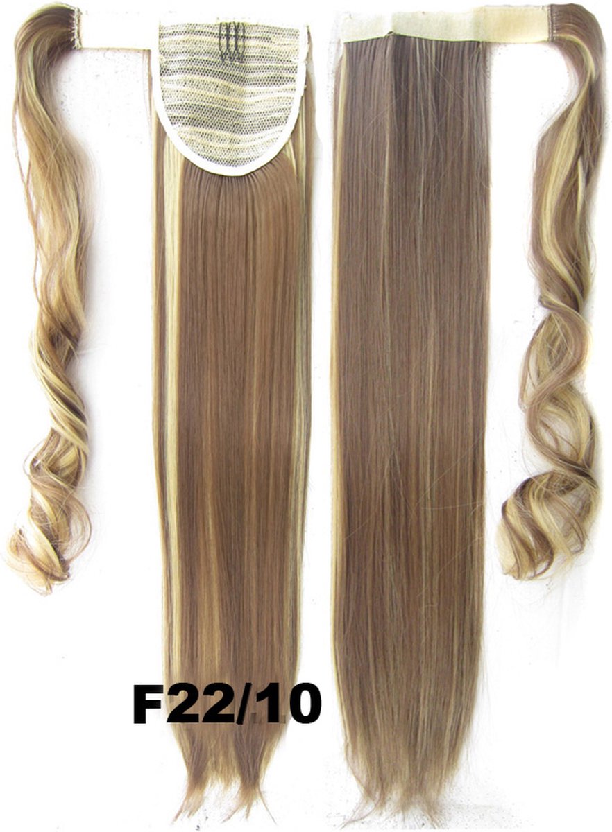 Wrap Around paardenstaart, ponytail hairextensions straight bruin / blond - F22/10