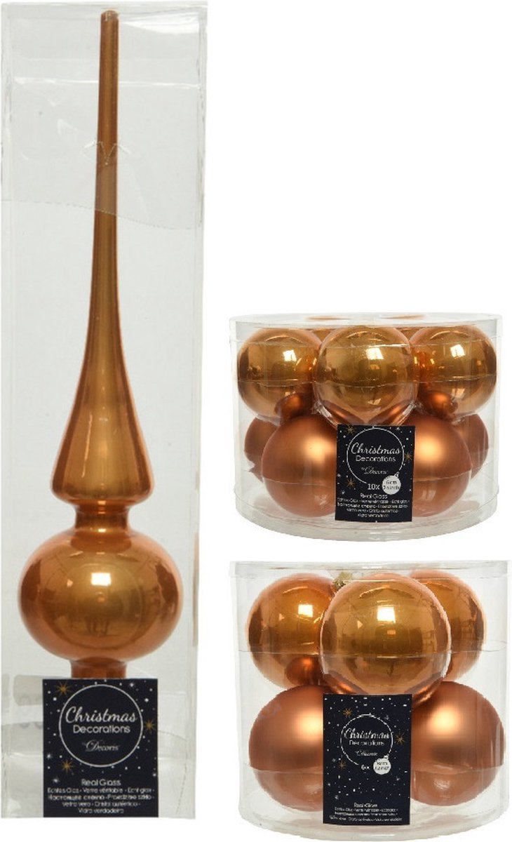 Compleet glazen kerstballen pakket oudroze glans/mat 32x stuks met piek mat - 20x 6 cm - 12x 8 cm