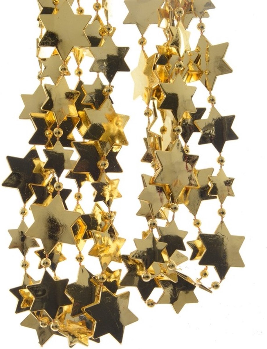 Set van 2x gouden kralenslingers kerstslingers 10 meter en 2x Kerstboom sterren folie slingers goud - Guirlande kralen/folie slingers - Gouden kerstboom versieringen – foto 3