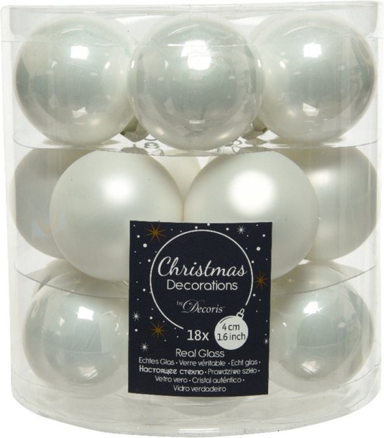 Groot paquet de boules de Noël en verre blanc d'hiver brillant/mat 50x pièces - 4-6-8 cm incl pic mat 26 cm