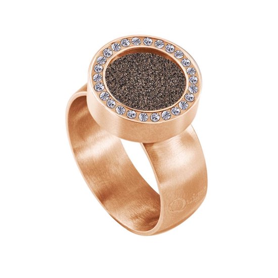 Quiges RVS Schroefsysteem Ring met Zirkonia Rosékleurig Mat 18mm met Verwisselbare Glitter Bruin 12mm Mini Munt