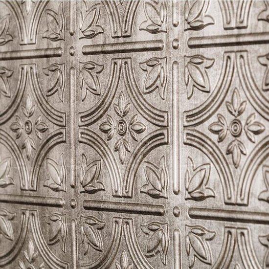Wandpaneel 3D Profhome 3D 705216 Empire Crosshatch Silver Decoratief paneel gestempeld vintage look glanzend zilver 1,7 m2
