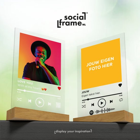 Socialframe - Mise en page Spotify Plaque de verre Plexi avec support ! - Personnalisé avec photo - Cadeau Uniek pour la fête des pères