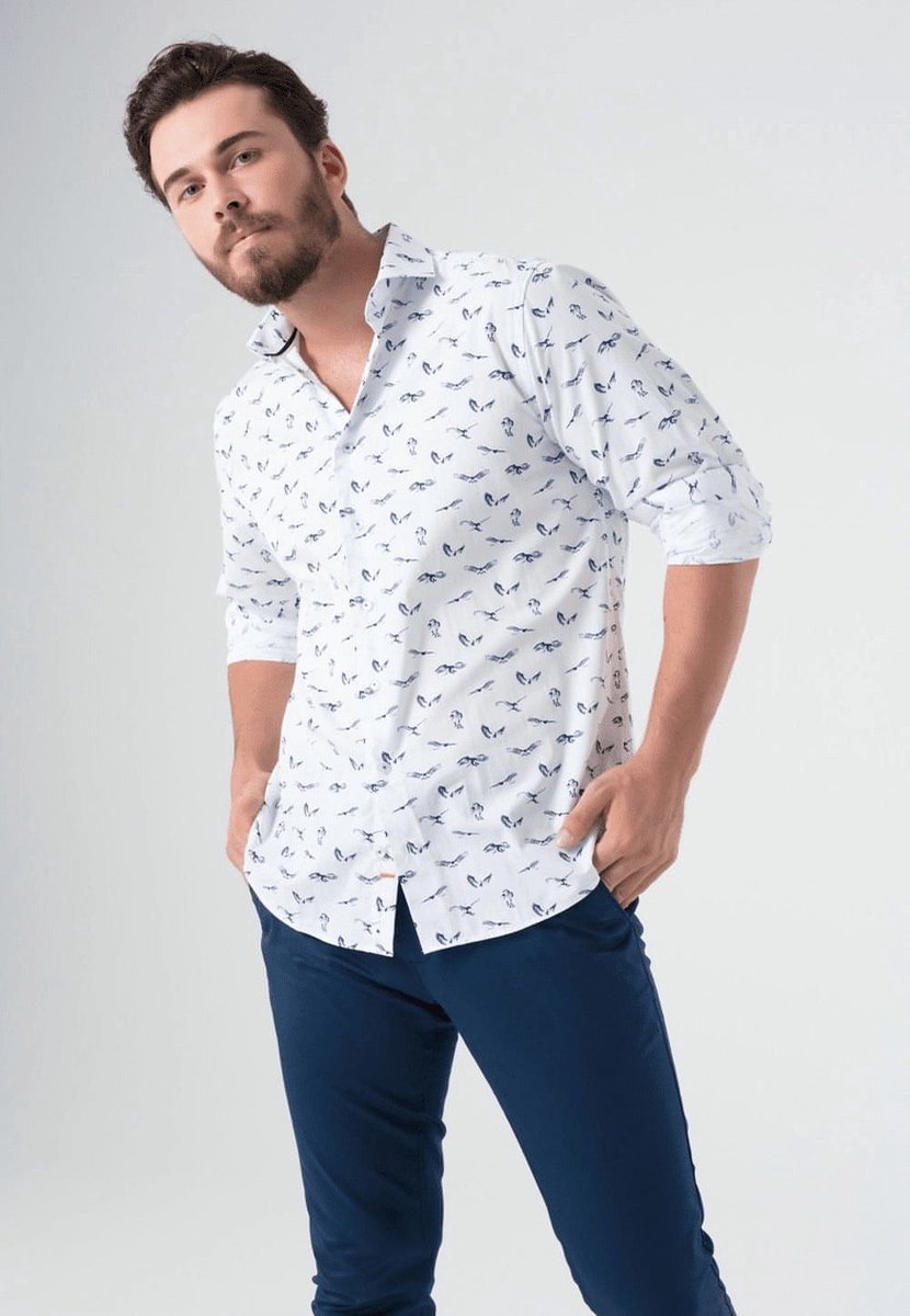 Web Blouse Overhemd Heren Winston Slim Fit Print Wit met Blauw - 39 |  bol.com