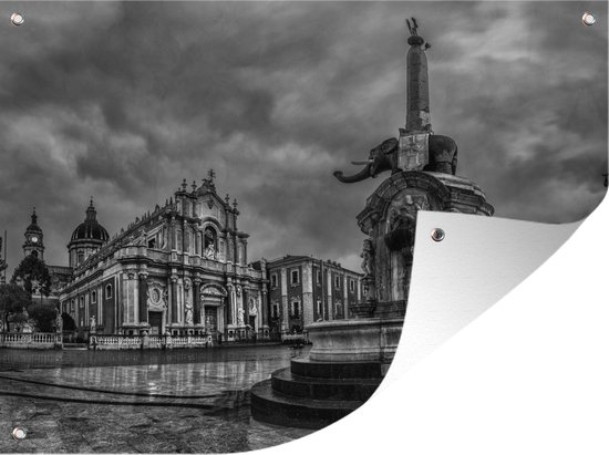 Tuinposter - Tuindoek - Tuinposters buiten - Het Duomo plein in Sicilië - zwart wit - 120x90 cm - Tuin
