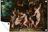 Tuinposter - Tuindoek - Tuinposters buiten - Nimfen vullen de hoorn des overvloeds - Schilderij van Peter Paul Rubens - 120x80 cm - Tuin