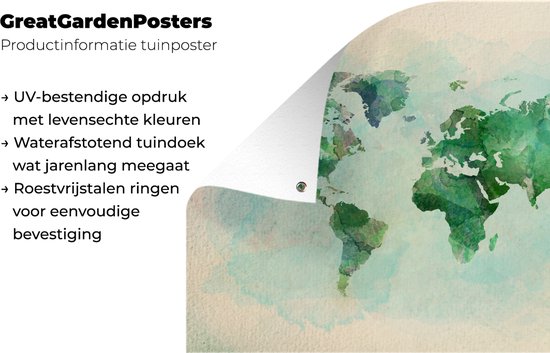 Affiche de jardin Wereldkaart - Aquarelle - Vert - 120x80 cm - Jardin