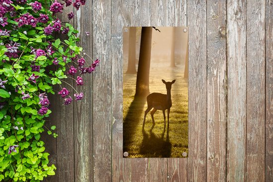 Poster de jardin Cerf - Soleil - Arbres - 30x60 cm - Toile de jardin - Poster extérieur