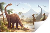 Muursticker kinderen - Muurstickers kinderkamer - Dinosaurus - Landschap - Tropisch - Kinderen - Jongens - Decoratie voor kinderkamers - 90x60 cm - Zelfklevend behangpapier - Stickerfolie