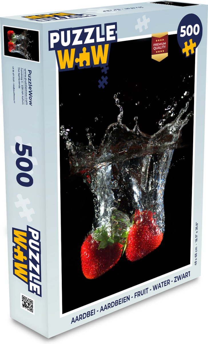 Puzzel Aardbeien - Fruit - Water - Zwart - Rood - Legpuzzel - Puzzel 500 stukjes