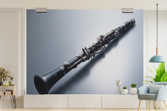 Papier peint Papier peint photo en vinyle - Une clarinette sur fond gris largeur 330 cm x hauteur 240 cm - Tirage photo sur papier peint (disponible en 7 tailles)